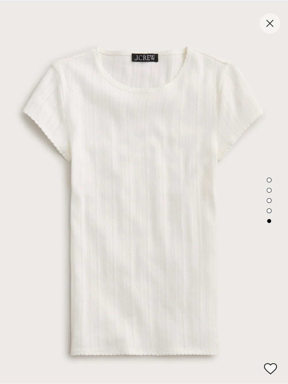 NWT J. Crew Ivory Pointelle Short Sleeve T-Shirt 100% Cotton